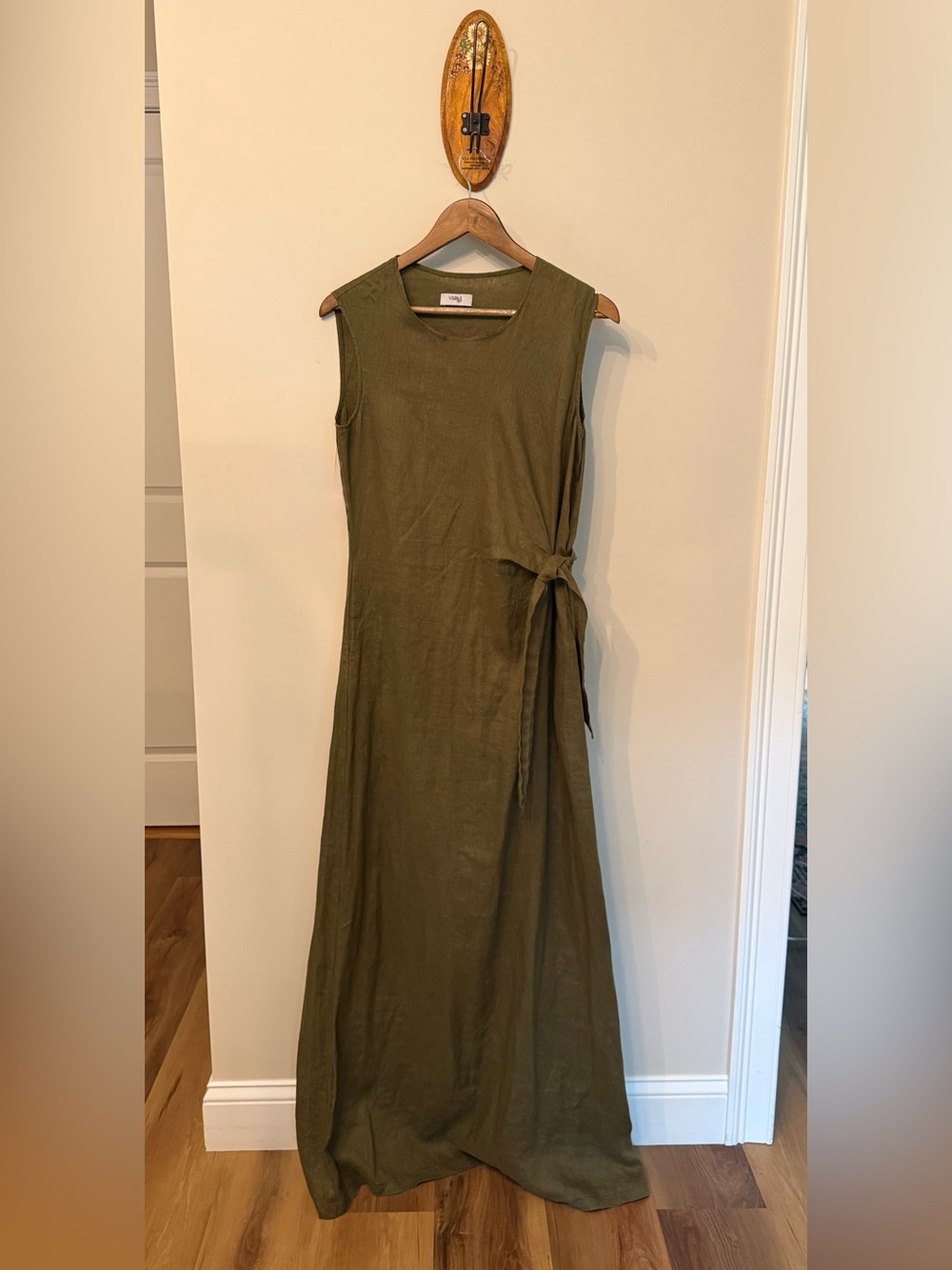 Sleeveless Olive Green Tie-Waist Maxi Dress